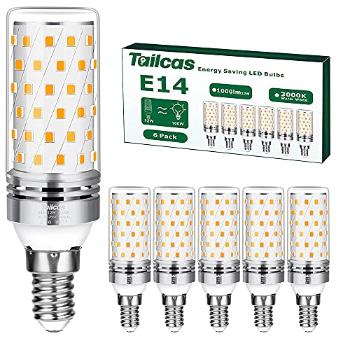 Tailcas E14 Led Warmweiss Birne, 3000K 1000LM 12W E14 Lampe, Ersatz für 100W Glühlampe, Nicht Dimmbar Kein Flackern Energiesparlampe, AC 220-240V Kleine Edison-Schraube Kerze Leuchtmittel (6er-Pack) von Tailcas