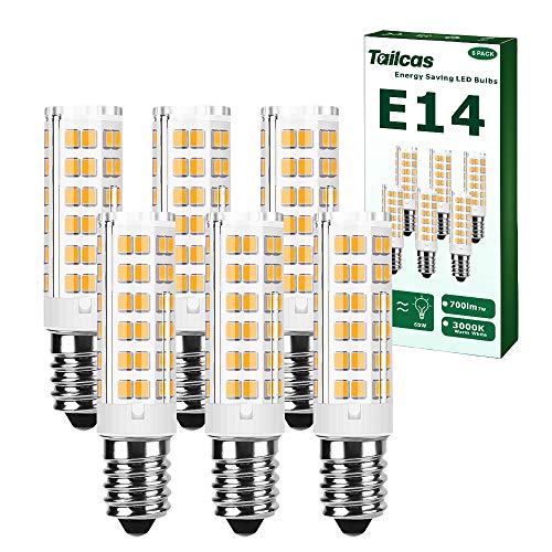 E14 Led Birne Warmweiss, 7W 3000K E14 Glühbirne Ersatz für 65W Halogenlampen, 15.1 mm x 65 mm, 700Lm, AC 220-240V, Nicht Dimmbar Kein Flackern Led Energiesparlampe, für Küche, Wohnzimmer (6 Stück) von Tailcas