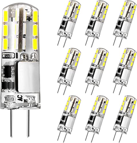 Tailcas G4 LED Birne Kaltweiß 6000K, 12V 1.5W Kein Flackern G4 LED Lampen Stiftsockellampe Ersatz für 20W Halogenlampen, Energiesparlampe 180LM AC/DC LED Leuchtmittel, Nicht Dimmbar, 10er Pack von Tailcas