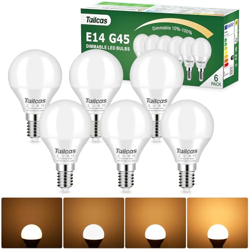 Tailcas E14 LED Dimmbar Lampe, E14 led warmweiss 3000K, 5W 500 Lumen LED Birne ersetzt 40W Glühlampen, 280° Strahlwinkel G45 E14 Glühbirne Dimmbar, Kein Flackern Energiesparlampe, 6er-Pack von Tailcas