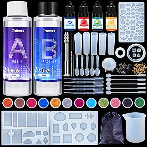 Tailcas Epoxidharz Set Anfänger 200ml, Epoxidharz Formen, Silikonformen Epoxidharz, Schmuck Selber Machen Set für Kunst, Handwerk, Schmuckherstellung, mit Messbecher und Stroh von Tailcas