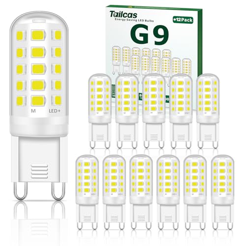 Tailcas G9 Led Lampe, 12er G9 Led Kaltweiss 6000K 500LM 5W Ersatz 50W Halogenlampen, AC/DC 220-240V Led Lampen, Led Leuchtmittel Kein Flackern Nicht Dimmbar für Wohnzimmer, Schlafzimmer, Küche von Tailcas