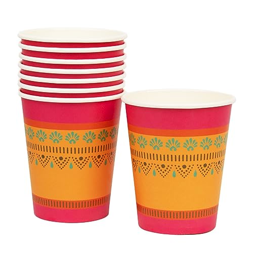 Talking Tables Diwali Pappbecher | Tischparty-Dekorationen | recycelbares Trinkgeschirr für Bollywood-Thema | Eid Celebration Einweggeschirr Mandala/Henna/Rangoli Design Orange & Pink | 8 Stück von Talking Tables