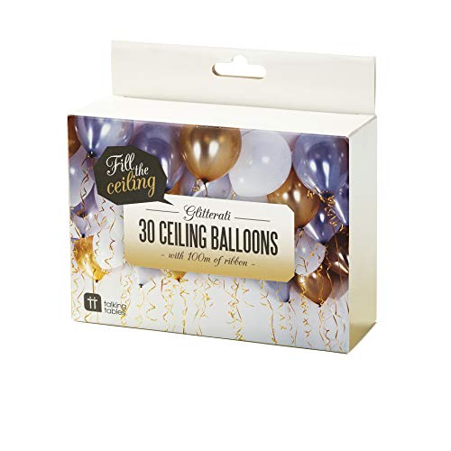 Talking Tables Gold Party, Helium-Ballons und Ringelbänder, Helium nicht inbegriffen, für Silvester und Partys, gold, silber und weiß (30 Stück) von Talking Tables