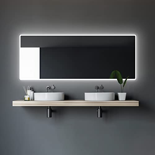 Talos Badspiegel mit Beleuchtung Moon - Badezimmerspiegel 180 x 70 cm - mit umlaufenden Raumlicht - Lichtfarbe neutralweiß - hochwertiger Aluminiumrahmen von Talos