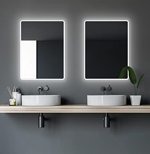 Talos Badspiegel mit Beleuchtung Moon - Badezimmerspiegel 80 x 60 cm - mit umlaufenden Raumlicht - Lichtfarbe neutralweiß - hochwertiger Aluminiumrahmen - vertikale und horizontale Aufhängung von Talos