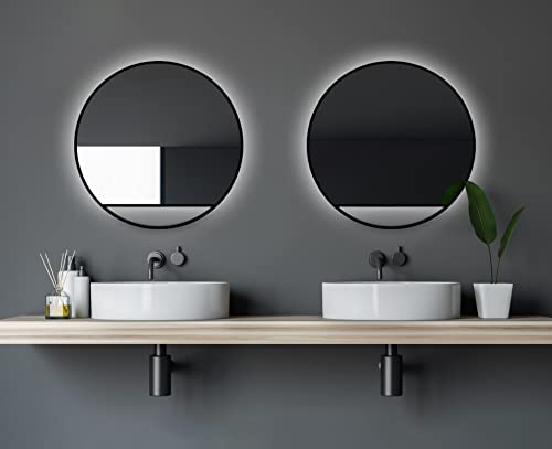 Talos Black Hole Light Spiegel rund Ø 60 cm – runder Wandspiegel in matt schwarz – Badspiegel rund mit hochwertigen Aluminiumrahmen – Badezimmerspiegel mit indirekter LED-Beleuchtung von Talos