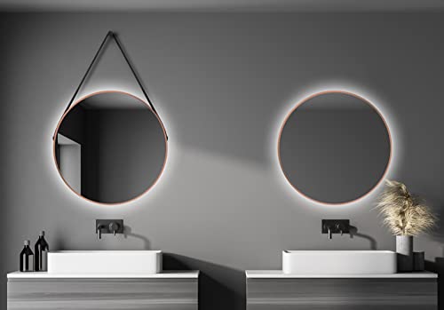 Talos Copper Light Spiegel rund Ø 80 cm – runder Wandspiegel in matt Kupfer – Badspiegel rund mit hochwertigen Aluminiumrahmen – Badezimmerspiegel mit indirekter LED-Beleuchtung von Talos