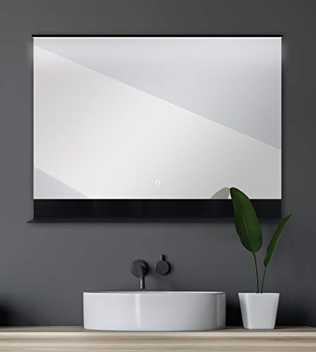 Talos Badspiegel mit Beleuchtung Black Home - Badezimmerspiegel in 80 x 60 cm - Badspiegel mit praktischer Ablage von Talos
