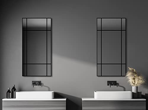Talos Wandspiegel mit Dekorlinien Black Square Spiegel 60x120 cm eckiger Dekospiegel - Badspiegel mit matt schwarzen Aluminiumrahmen von Talos