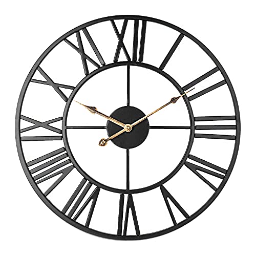 Taodyans Stilles Skelett Wanduhr römische Ziffern 40cm Metall Jahrgang große Uhr für Wohnzimmer Küche Cafe Hotel Büro Schlafzimmer Wohnkultur (Schwarzes Gold) von Taodyans