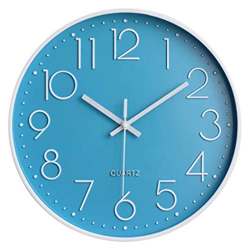 Taodyans Modern Wanduhr 30cm Ohne Tickgeräusche Küche Wand Uhr Quarz Uhr für Büro Klassenzimmer Wohnzimmer Schlafzimmer (Hellblau-Weiß) von Taodyans