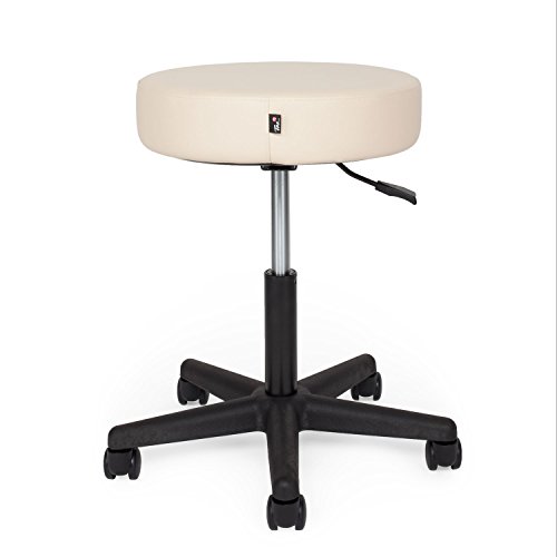 WellTouch Rollhocker | Drehhocker mit Kunstleder-Bezug | Höhenverstellbarer Arbeisthocker 48-61 cm| Professioneller Praxis, Therapie & Massagestuhl | Sitzfläche Ø 40 cm | beige von WellTouch