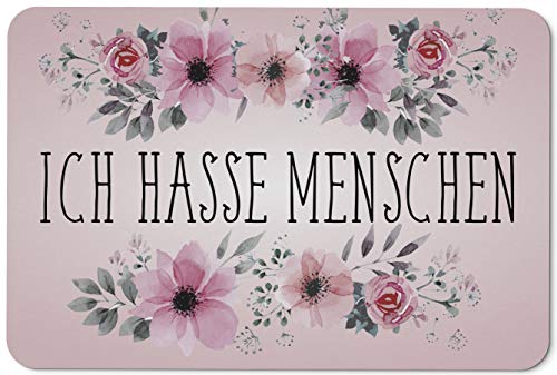 Fussmatte mit Spruch Ich Hasse Menschen - Fußabtreter, Türmatte - Originelles Geschenk (Rosa) von Tassenbrennerei
