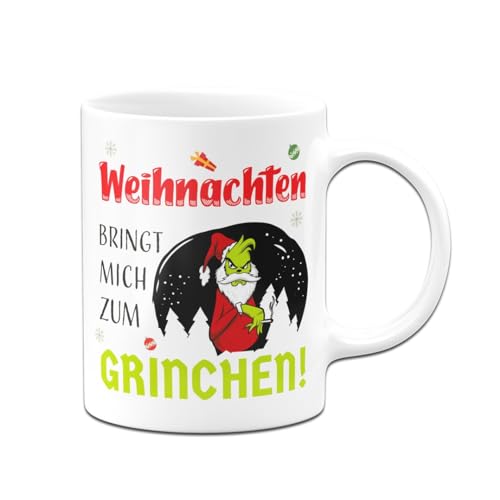 Tassenbrennerei Grinch Tasse - Weihnachten bringt mich zum Grinchen! - Weihnachtstasse mit Spruch lustig - Kaffeetasse, Bürotasse (Weiß) von Tassenbrennerei