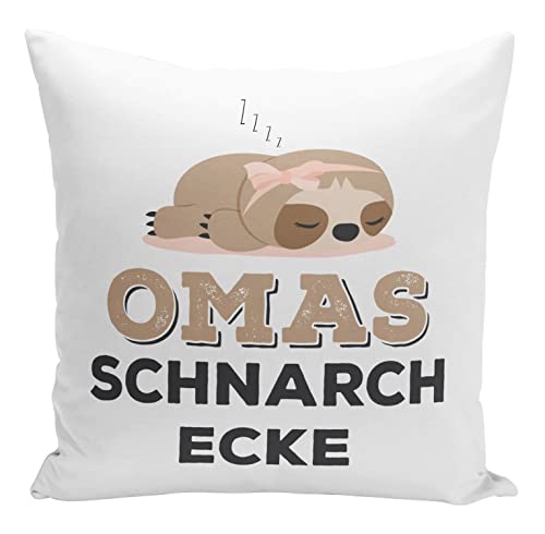 Tassenbrennerei Original Faultier Kissen mit Spruch Omas Schnarchecke - Zierkissen mit Innenfüllung - Geschenk für Deine Großmutter (Oma) von Tassenbrennerei