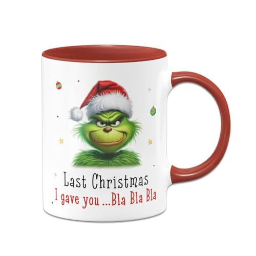 Tassenbrennerei Tasse Grinch - Last Christmas I gave you ... bla bla bla - Weihnachtstasse lustig - Kaffeetasse mit Spruch - Weihnachts-Deko (Rot) von Tassenbrennerei