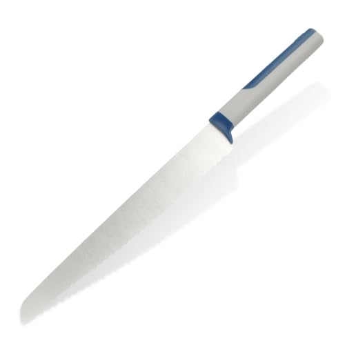 Tasty Premium Brotmesser mit Wellenschliff – 22cm Edelstahlklinge – Müheloses Schneiden von Baguette, Ananas & Kürbis – Grau/Blau/Silber von Tasty