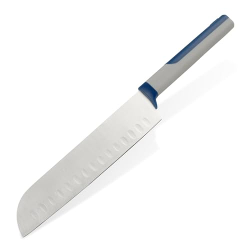 Tasty Santokumesser Live Knife– 18cm Klinge – Für präzises Schneiden in Küche: Hacken, Würfeln, Filieren – Grau/Blau/Silber von Tasty