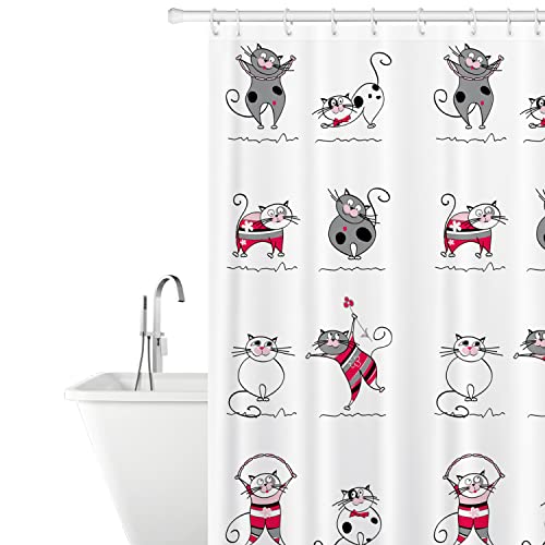 Tatkraft Funny Cats Duschvorhang Textil aus Polyester, Wasserabweisend und Waschbar, Badvorhang mit 12 Vorhangringe, 180x180cm von Tatkraft