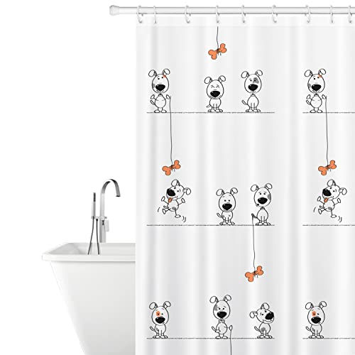 Tatkraft Funny Dogs Duschvorhang Textil aus Polyester, Wasserabweisend und Waschbar, Badvorhang mit 12 Vorhangringe, 180x180cm von Tatkraft
