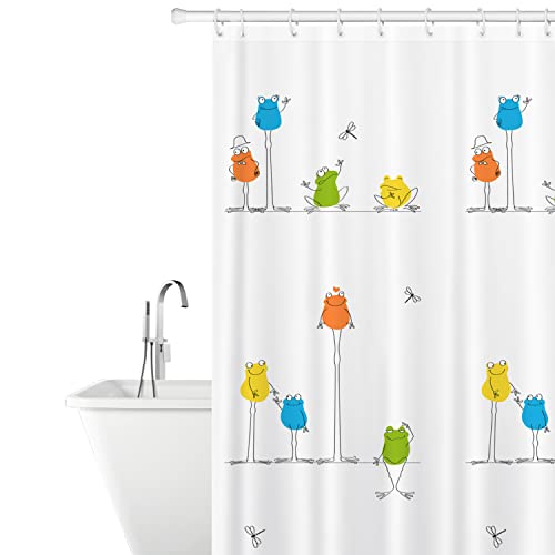 Tatkraft Funny Frogs Duschvorhang Textil aus Polyester, Wasserabweisend und Waschbar, Badvorhang mit 12 Vorhangringe, 180x180cm von Tatkraft