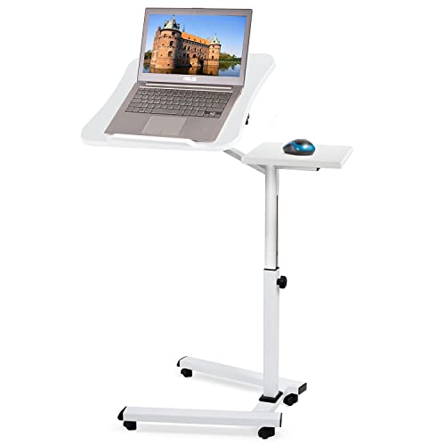 Tatkraft Like Laptop Ständer auf Rollen, Laptoptisch Höhenverstellbar Stehpult, Bett Beistelltisch Weiss, Drehbarer Beistelltisch für Büro, MDF Holz, Stahl, Stylisches Design von Tatkraft