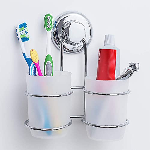 Tatkraft ODR | Zahnbürstenhalter Wand, 2 Becher Saugnapf | Einfache Montage Ohne Werkzeug | Rostschutz Für Das Bad | Ideal Für: Zahnpasta von Tatkraft