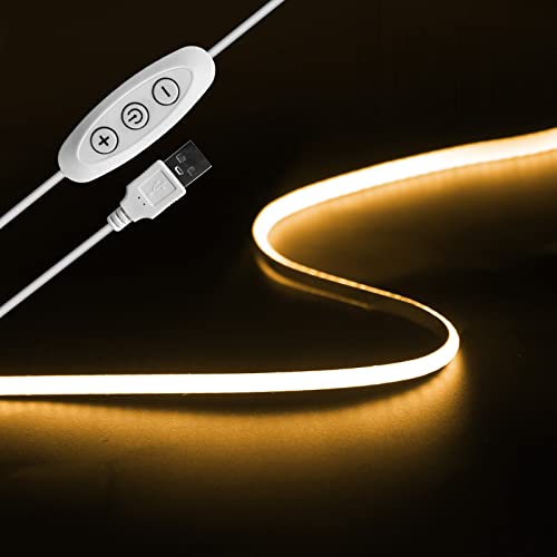 Tayire 2m USB 5V LED Streifen3000K, 960LEDs Dimmbar COB LED Strip Lights CRI90+ 4mm LED TV Hintergrundbeleuchtung, Flexibel Unterbodenleuchte für Küche,Schlafzimmer,Zuhause DIY Beleuchtung von Tayire