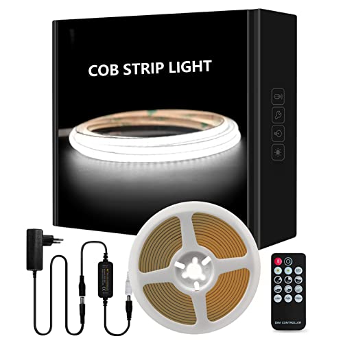 Tayire COB LED Streifen 6500K Set, DC24V Schneidbar LED Strip 5m 480LEDs/M,CRI90+ 4mm Biegbar LED Band Hohe Helligkeit LED Lichtband für Schrank Schlafzimmer Küche TV Spiegel DIY Beleuchtung von Tayire