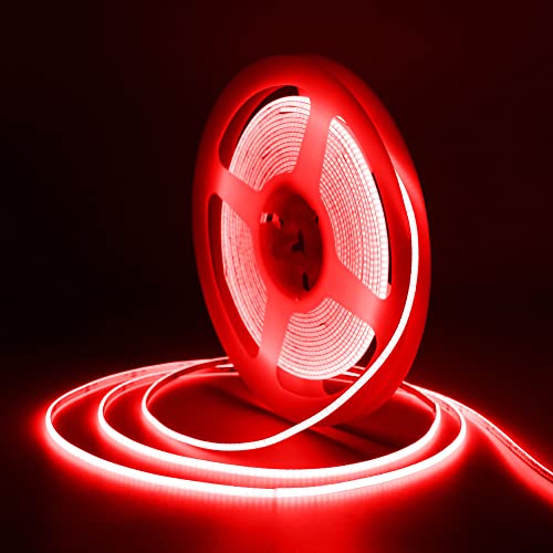 Tayire COB LED Streifen Rot, DC12V Neon Schneidbar LED Strip 5m 480LEDs/M, 2.7mm Biegbar LED Band Hohe Helligkeit LED Lichtband für Auto FPV Raum dekoration（Netzteil Nicht Enthalten von Tayire