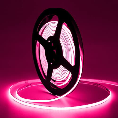 Tayire COB LED Strip Rosa 4mm Breite, DC12V LED Streifen 5m 480LEDs/M, Flexibel LED Band Hohe Helligkeit LED Lichtband für Auto FPV Raum dekoration（Netzteil Nicht Enthalten） von Tayire