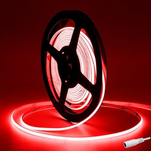 Tayire COB LED Strip Rot 4mm Breite, DC12V LED Streifen 5m 480LEDs/M, Flexibel LED Band Hohe Helligkeit LED Lichtband für Auto FPV Raum dekoration（Netzteil Nicht Enthalten） von Tayire