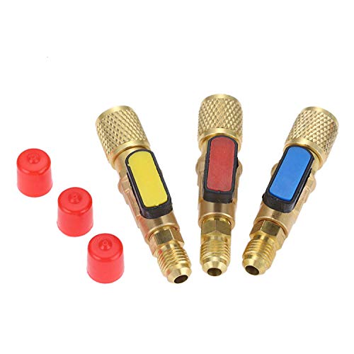 Tbkoly 3 Teile/Satz Messing R410A KäLtemittel Gerade Kugel HäHne AC Laden SchläUche Messing 1/4 Zoll Stecker auf 1/4 Zoll / 5/16 Zoll Weibliche SAE Ventil, Gold von Tbkoly