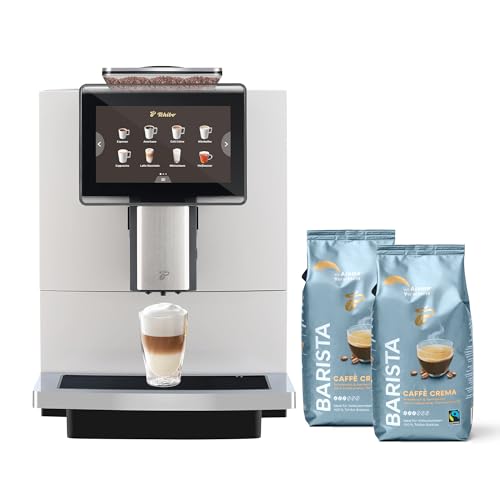 Tchibo Office Kaffeevollautomat, mit Keramikmahlwerk und Milchsystem, Farb-Touchdisplay, Edelstahl Brüher, 1500 Watt, cremige Milchschaumfunktion, 2l Wassertank, 30 Tassen am Tag, Weiß von Tchibo