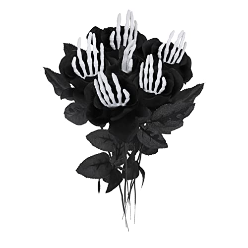 Teahutty 10 Stück künstliche blutige Rosen mit Totenkopf-Hand, 41,9 cm künstliche schwarze Rosen, Bündel künstliche Seidenrosensträuße für Halloween, Party-Arrangements, Zuhause, Hochzeitsdekoration von Teahutty