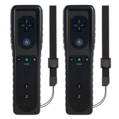 TechKen Fernbedienung f眉r Wii, 2 St眉ck, kompatibel mit Wii-Fernbedienung, mit Silikon und Handschlaufe (schwarz) von TechKen