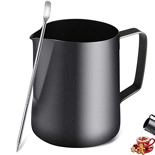 TechKen Milchkännchen,Milchkanne Edelstahl 900ml(32oz), Barista Zubehör Kaffee Milch Kännchen für Espresso Cappuccino (Schwarz 900ml) von TechKen