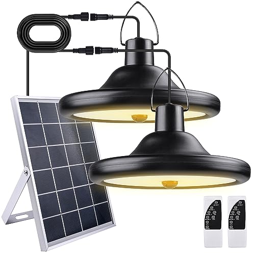 TechKen Solarlampen für Außen&Innen mit Fernbedienung, Solar Hängelampen 5M Kable Hängend Solar Lampen 56 LED 1000LM Pendelleuchte,4 Modi 6 Level Solar Leuchten Solar Lampe (2 Stk Warmes Licht) von TechKen