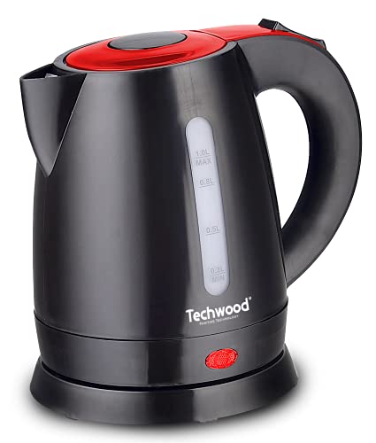 Techwood TB-1035 Elektrischer Wasserkocher, 1 l, Schwarz/Rot von Techwood