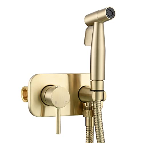 Tecmolog Rostfreier Stahl Bidet Handbrause Set Unterputz Dusch WC Kaltes und Heißes Wasser Bidet Handbrause mit Dusche Schlauch 1.5M, Gebürstetes Gold, WS024J2F2 von Tecmolog