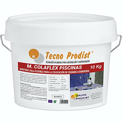 M-COLAFLEX POOLS von Tecno Prodist (2,5 Kg)Verbesserter flexibler Zementkleber, für die Verlegung von Fliesen, die in ständigem Kontakt mit Wasser stehen,wie z.B. Schwimmbäder, Wassertanks,usw (Weiß) von Tecno Prodist