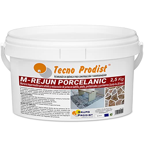 M-REJUN PORCELANIC von Tecno Prodist - (2,5 Kg, Weiß) - Mörtel für die wasserdichte Verfugung von Fliesen und Böden. Keramikfliesen, Ziegel, Stein usw. (4 bis 20 mm breite Fugen). von Tecno Prodist
