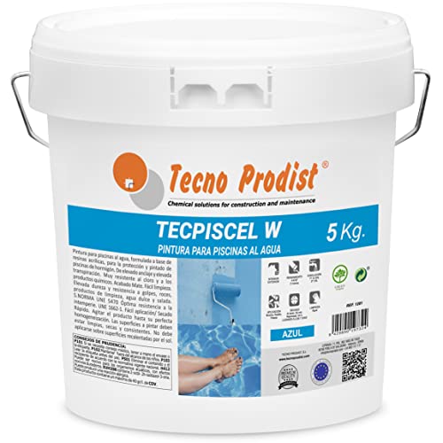 Tecno Prodist TECPISCEL W by Schwimmbadfarbe 5 Kg - Auf Wasserbasis - Farbe Blau - Widerstandsfähigkeit und Haltbarkeit - Gute Deckkraft und Flexibilität - Leicht zu verarbeiten von Tecno Prodist