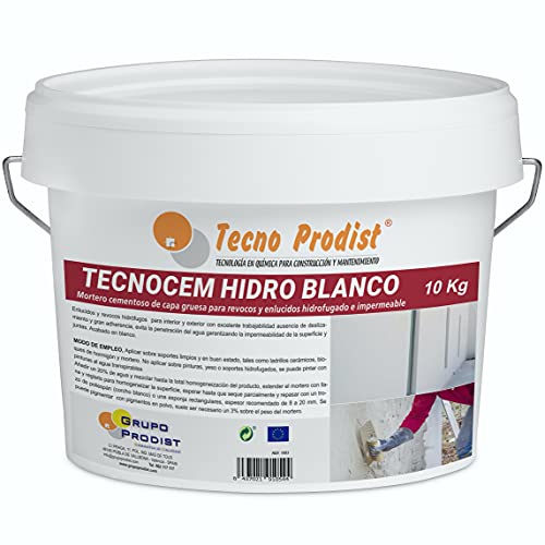 TECNOCEM HYDRO von Tecno Prodist - (10 Kg) - Dickbett-Zementmörtel für Verputzarbeiten, wasserdicht und wasserabweisend, weiße Farbe von Tecno Prodist