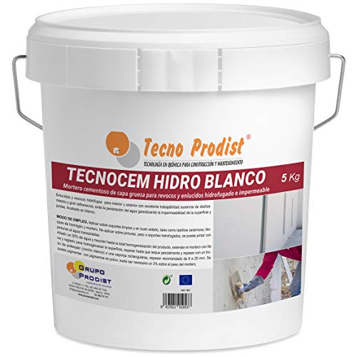 TECNOCEM HYDRO von Tecno Prodist - (5 Kg) - Dickbett-Zementmörtel für Verputzarbeiten, wasserdicht und wasserabweisend, weiße Farbe von Tecno Prodist