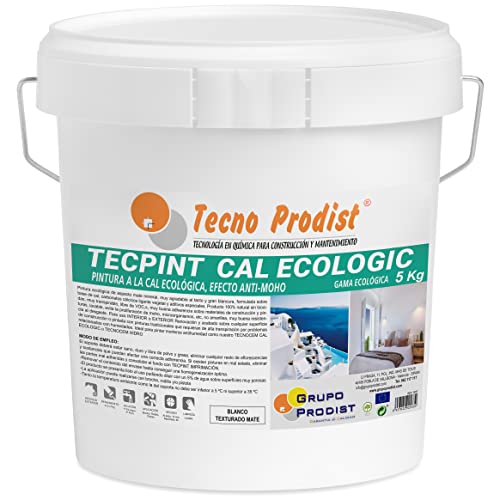 Tecno Prodist TECPINT KALK ECOLOGIC (5 Kg) Kalkfarbe auf Wasserbasis für den Außen- und Innenbereich, 100% natürlich, Wände und Decken, atmungsaktiv. Einfache Anwendung - Geruchlos (WEISS) von Tecno Prodist