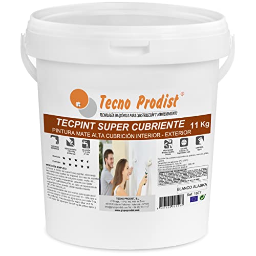TECPINT SUPER DECKLACK von Tecno Prodist - 11 Kg (WEISS) Außen- und Innenfarbe auf Wasserbasis -Extra deckend, weißes Alaska-Finish - abwaschbar - geruchsneutral, nicht spritzend - einfache Anwendung von Tecno Prodist