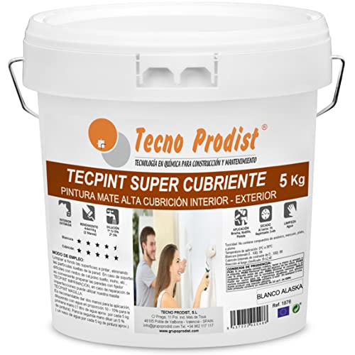 TECPINT SUPER DECKLACK von Tecno Prodist - 5 Kg (WEISS) Außen- und Innenfarbe auf Wasserbasis - Extra deckend, weißes Alaska-Finish - abwaschbar - geruchsneutral, nicht spritzend - einfache Anwendung von Tecno Prodist