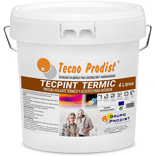 Tecno Prodist TECPINT TERMIC (4 Liter) Innenfarbe auf Wasserbasis, mit Wärme- und Schalldämmung - Feuchtigkeitsschutz - Wände und Decken - Superweiß - Leicht zu verarbeiten - Geruchlos (WEISS) von Tecno Prodist